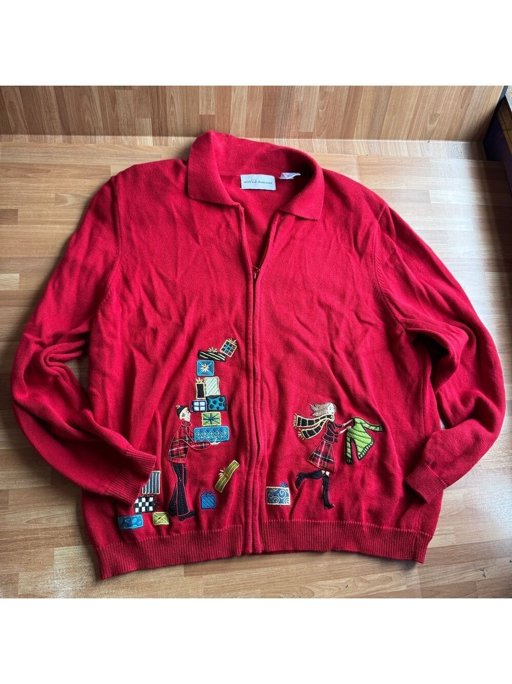 Christmas sweater cardigan full zip shopping presents shoulder pads xl vintage